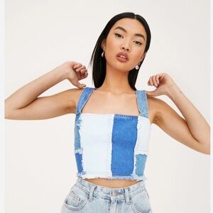 Nasty Gal • Denim patch work crop top